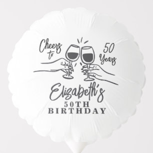 Whimsical Hand Drawn Cheers to 50 Years Birthday  Balloon