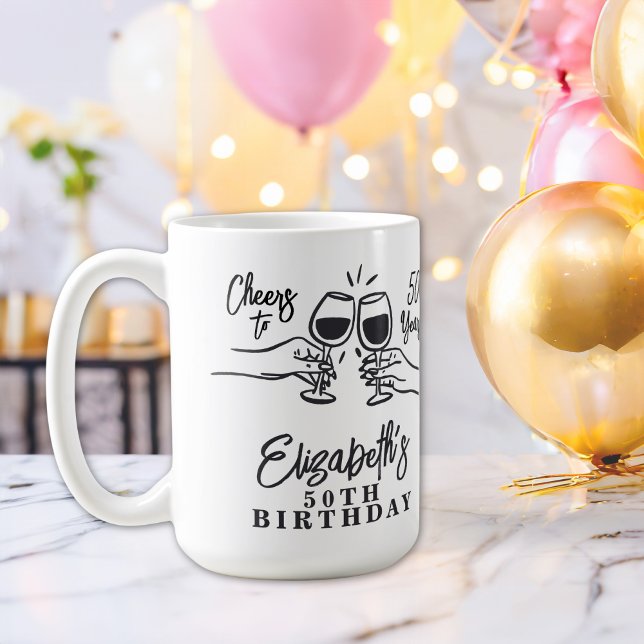 Whimsical Hand Drawn Cheers to 50 Years Birthday  Coffee Mug (Creator Uploaded)
