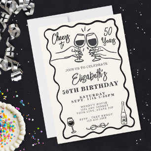 Whimsical Hand Drawn Cheers to 50 Years Birthday  Invitation