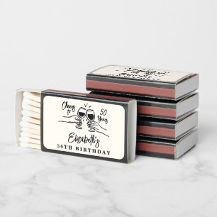 Whimsical Hand Drawn Cheers to 50 Years Birthday  Matchboxes