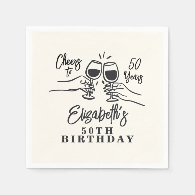 Whimsical Hand Drawn Cheers to 50 Years Birthday  Napkins (Front)