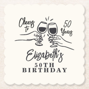 Whimsical Hand Drawn Cheers to 50 Years Birthday  Paper Coaster