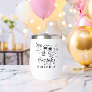 Whimsical Hand Drawn Cheers to 50 Years Birthday Thermal Wine Tumbler