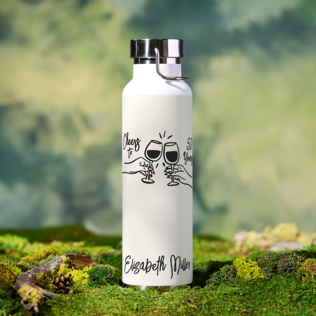 Whimsical Hand Drawn Cheers to 50 Years Birthday  Water Bottle (Outdoor (Rotated))