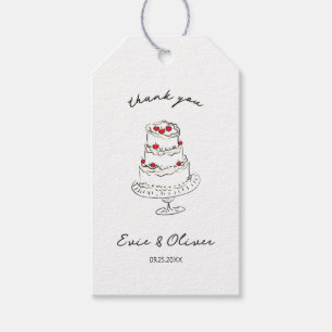 Whimsical Hand Drawn Cherry Cake Wedding Thank You Gift Tags