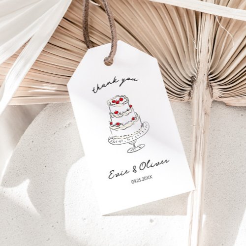 Whimsical Hand Drawn Cherry Cake Wedding Thank You Gift Tags