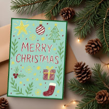 Whimsical Hand-Drawn Christmas Card with Mistletoe