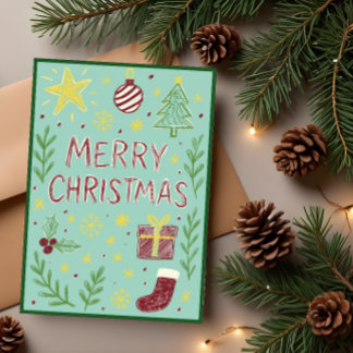 Whimsical Hand-Drawn Christmas Card with Mistletoe