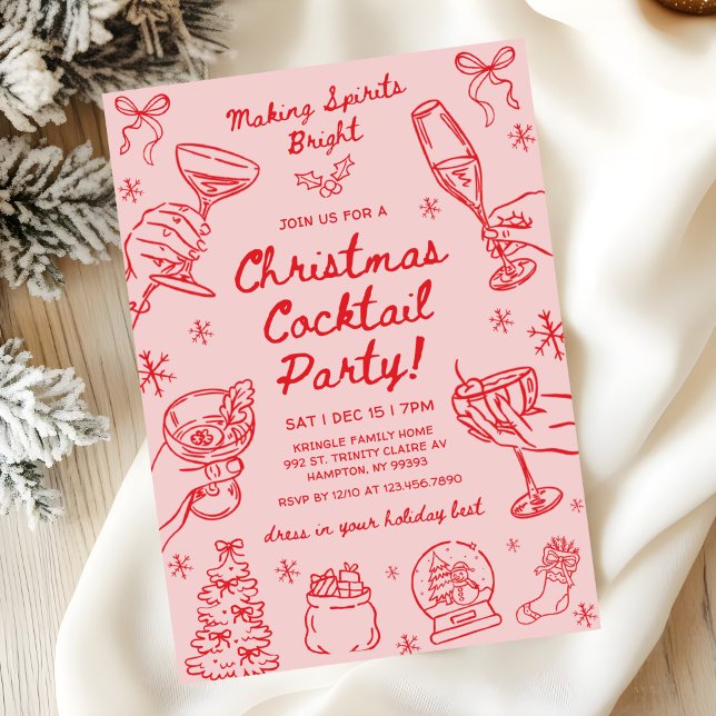 Whimsical Hand Drawn Christmas Cocktail Party Invitation (Creator Uploaded)