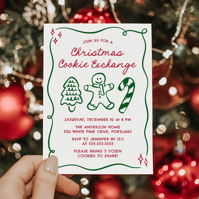 Whimsical Hand-Drawn Christmas Cookie Exchange Invitation (Creator Uploaded)