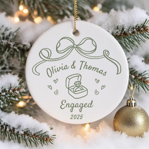 Whimsical Hand Drawn Christmas Engaged Ceramic Ornament