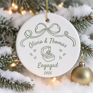 Whimsical Hand Drawn Christmas Engaged Ceramic Ornament
