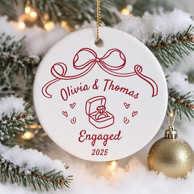Whimsical Hand Drawn Christmas Engaged Ceramic Ornament (Creator Uploaded)