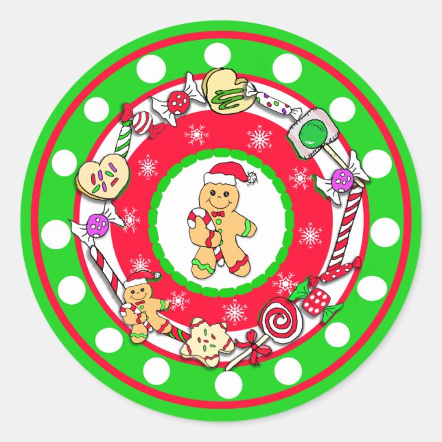Whimsical Hand Drawn Christmas Gingerbread Men Classic Round Sticker (Front)