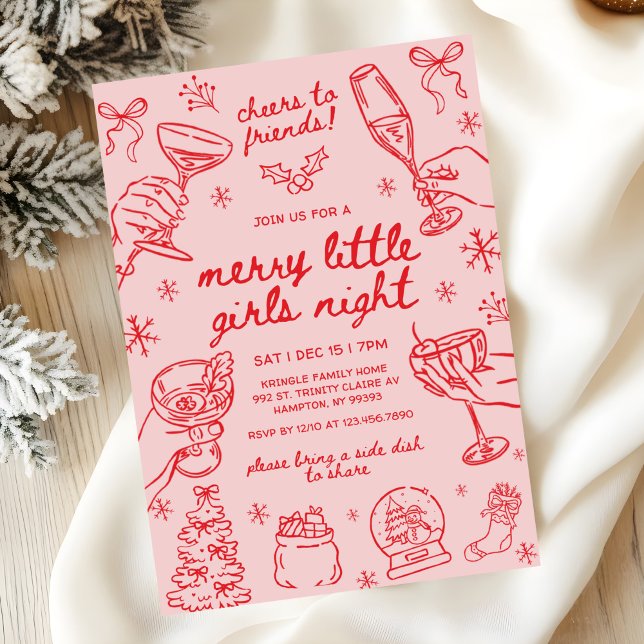 Whimsical Hand Drawn Christmas Girls Night Invitation (Creator Uploaded)