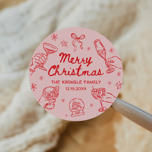 Whimsical Hand Drawn Christmas Party  Classic Round Sticker