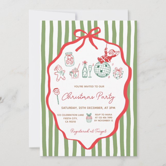 Whimsical Hand Drawn Christmas Party Invitation (Front)