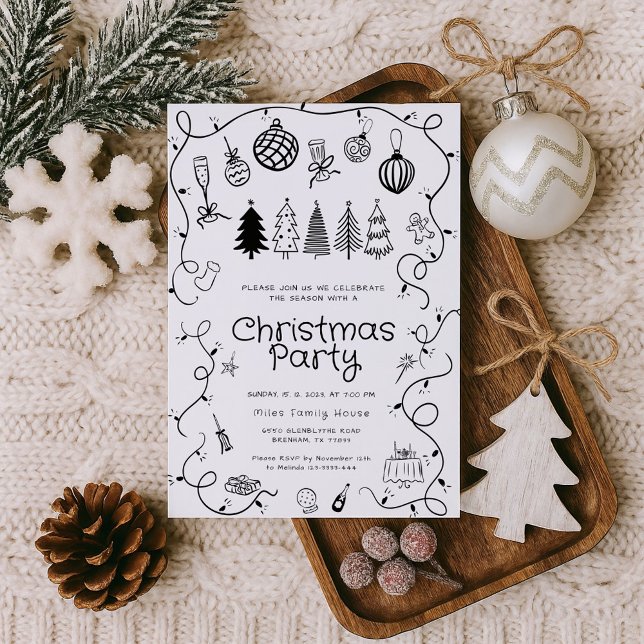 Whimsical Hand Drawn Christmas Party Invitation (Creator Uploaded)
