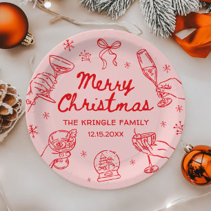 Whimsical Hand Drawn Christmas Party  Paper Plates
