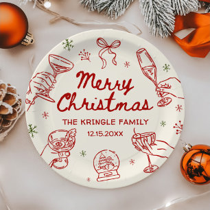 Whimsical Hand Drawn Christmas Party  Paper Plates