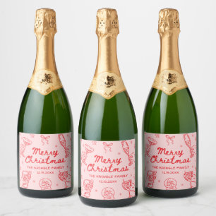 Whimsical Hand Drawn Christmas Party Sparkling Wine Label