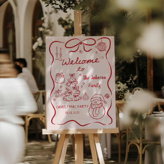 Whimsical Hand Drawn Christmas Party Welcome Foam Board