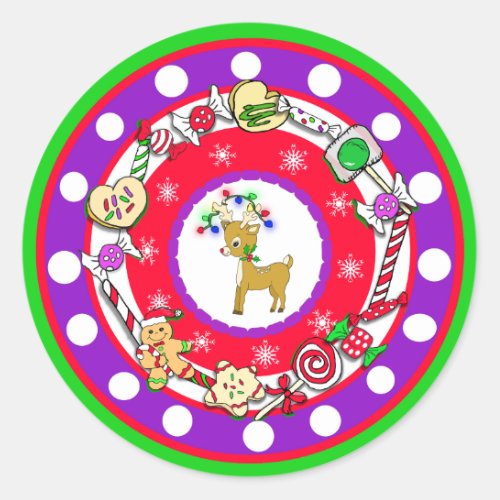Whimsical Hand Drawn Christmas Reindeer Classic Round Sticker