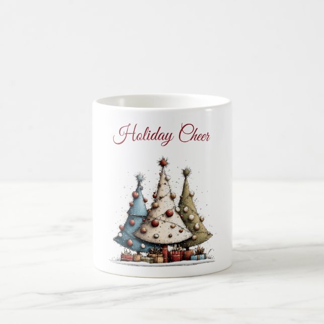 Whimsical Hand-Drawn Christmas Tree Pattern  Coffee Mug (Center)
