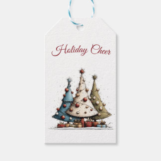 Whimsical Hand-Drawn Christmas Tree Pattern Gift Tags