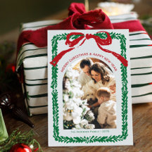 Whimsical Hand Drawn Christmas Wreath Family Photo