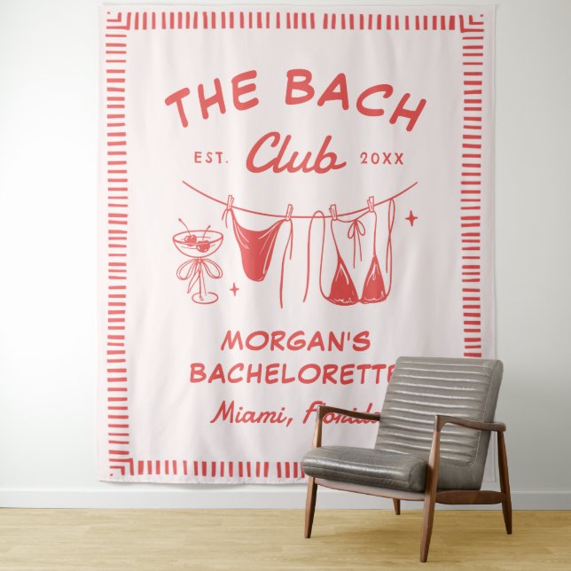 Whimsical Hand Drawn Coastal Bachelorette Tapestry (In Situ)