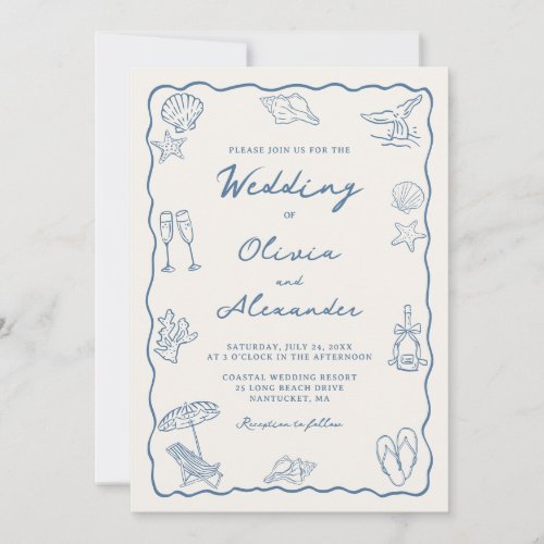 Whimsical Hand Drawn Coastal Beach Wedding