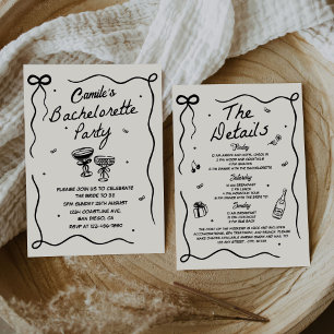 Whimsical Hand Drawn Cocktail Bachelorette Party Invitation