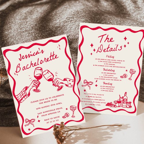 Whimsical Hand Drawn Cocktail Bachelorette Party Invitation