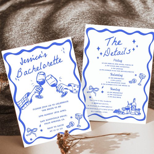 Whimsical Hand Drawn Cocktail Bachelorette Party Invitation