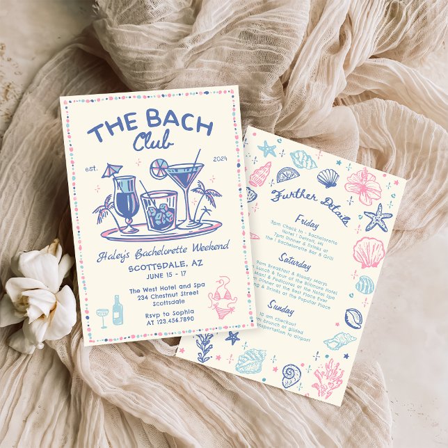 Whimsical Hand Drawn Cocktail Bachelorette Weekend Invitation (Creator Uploaded)