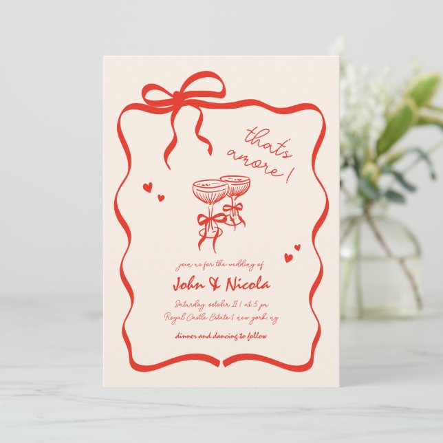 Whimsical Hand Drawn Cocktails Thats Amore Wedding Invitation (Standing Front)