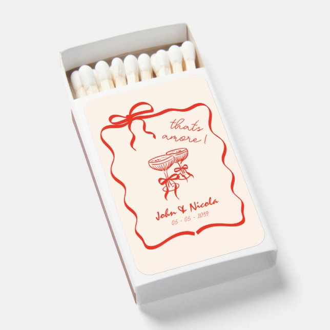 Whimsical Hand Drawn Cocktails Thats Amore Wedding Matchboxes (Front Open)