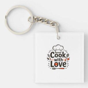 Whimsical Hand-Drawn "Cook with Love" Logo with Ch Keychain