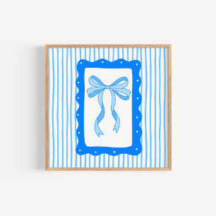 Whimsical Hand-Drawn Coquette Blue Bow Art Poster