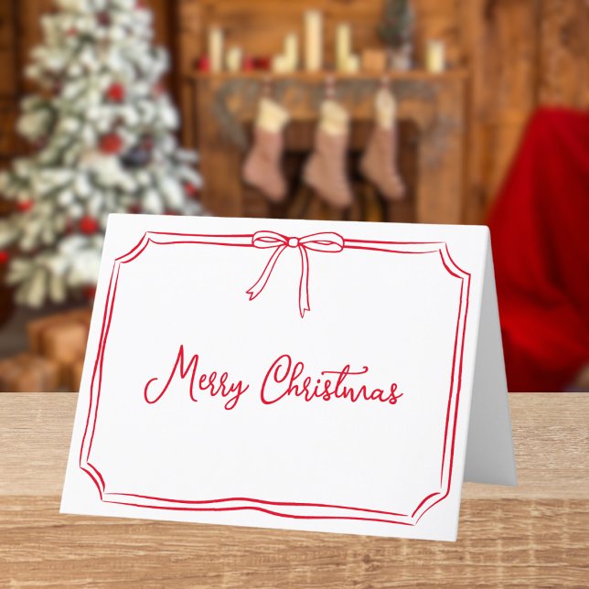 Whimsical Hand Drawn Coquette Bow Christmas Holiday Card (Creator Uploaded)