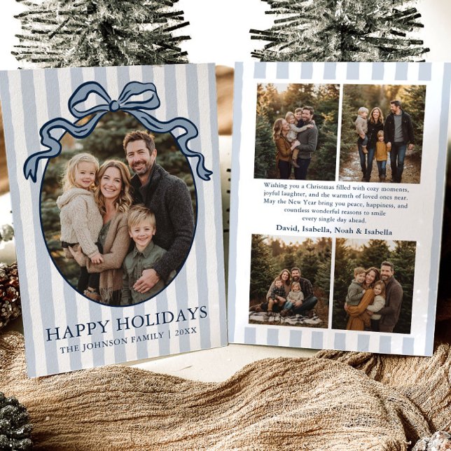 Whimsical Hand Drawn Coquette Bow Family Photo Holiday Card (Whimsical Hand Drawn Coquette Bow Family Photo Holiday Card)