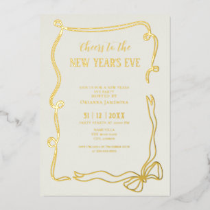 Whimsical Hand Drawn Coquette New Years Eve Party Foil Invitation