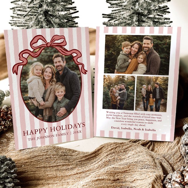 Whimsical Hand Drawn Coquette Red Bow Family Photo Holiday Card (Whimsical Hand Drawn Coquette Red Bow Family Photo Holiday Card)