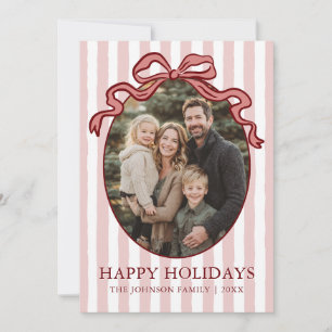 Whimsical Hand Drawn Coquette Red Bow Family Photo Holiday Card