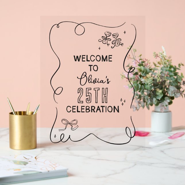 Whimsical hand drawn cream cocktail celebration acrylic sign (Wedding)