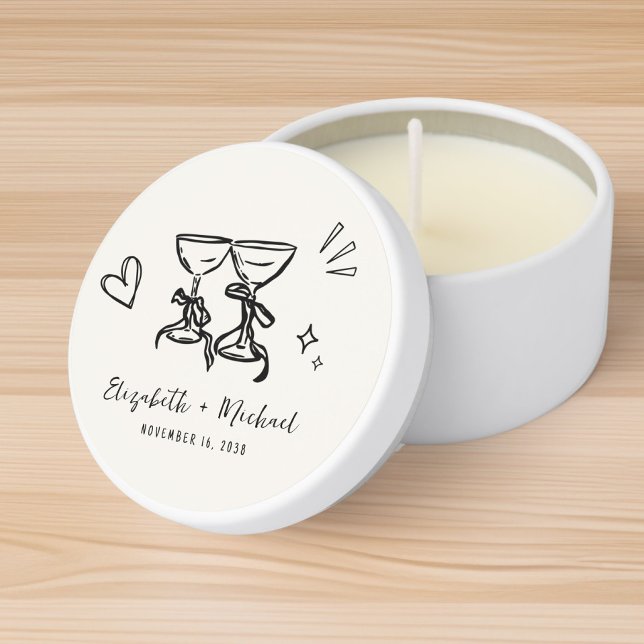 Whimsical Hand Drawn Cream Wedding Mini Candle Favors (Creator Uploaded)