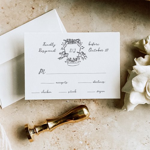 Whimsical Hand Drawn Crest with Monogram  Wedding RSVP Card