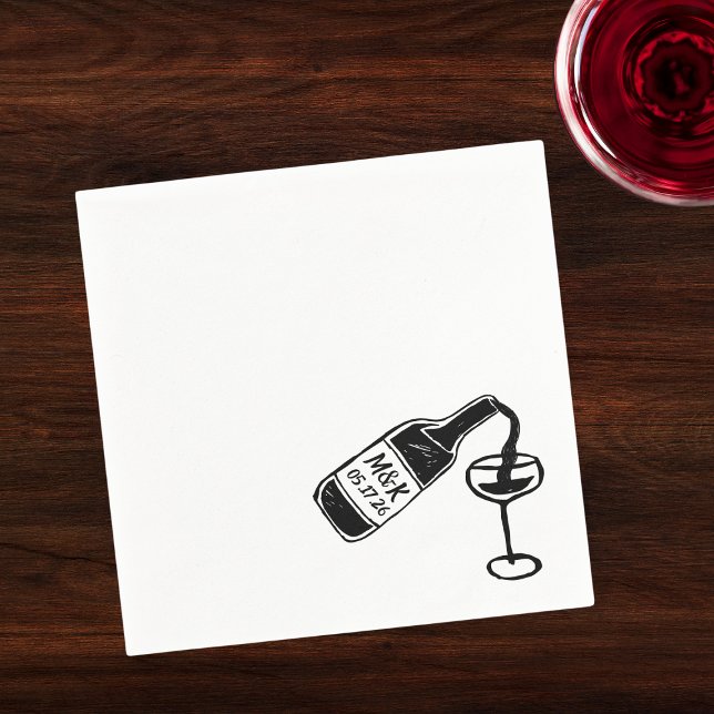 Whimsical Hand Drawn Custom Wine Bottle Wedding Napkins (Creator Uploaded)