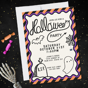 Whimsical Hand Drawn Cute Halloween Party Invitation
